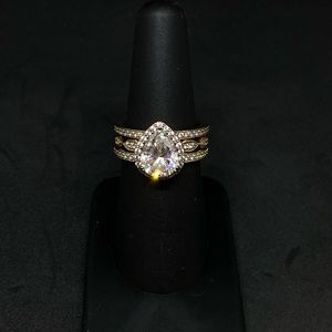 Diamonique Pear Cut Bridal Ring Set; Rose Gold